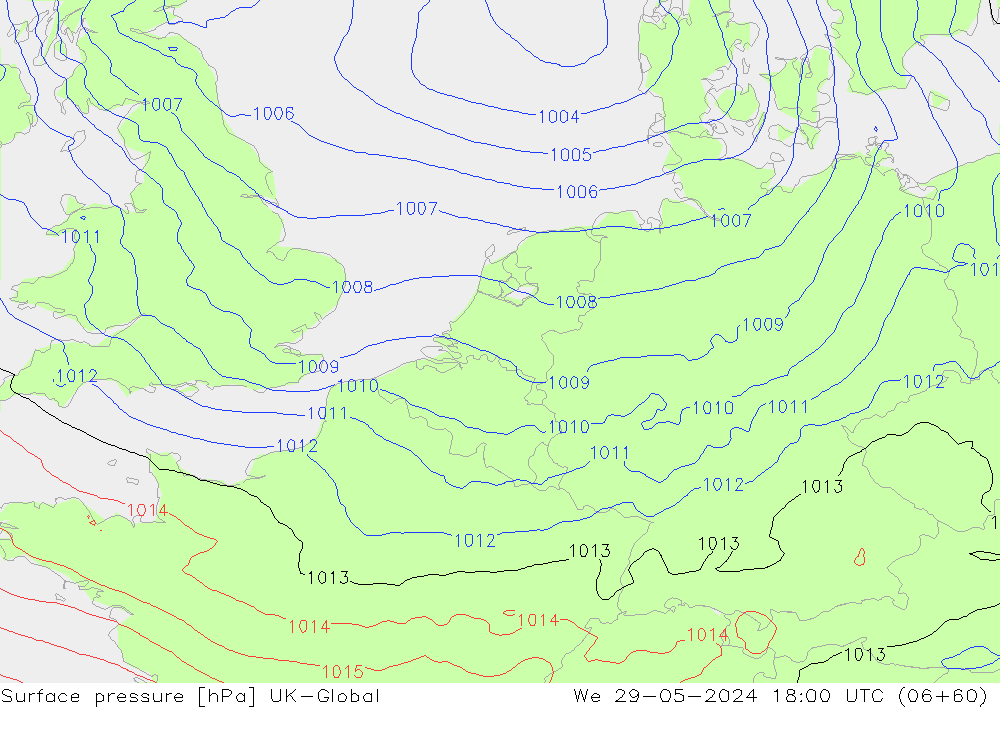 Presión superficial UK-Global mié 29.05.2024 18 UTC