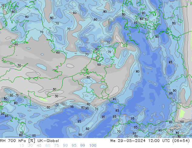 700 hPa Nispi Nem UK-Global Çar 29.05.2024 12 UTC