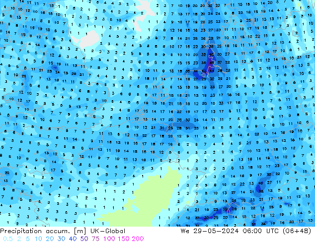 Toplam Yağış UK-Global Çar 29.05.2024 06 UTC