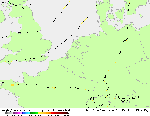 Hoogte/Temp. 950 hPa UK-Global ma 27.05.2024 12 UTC
