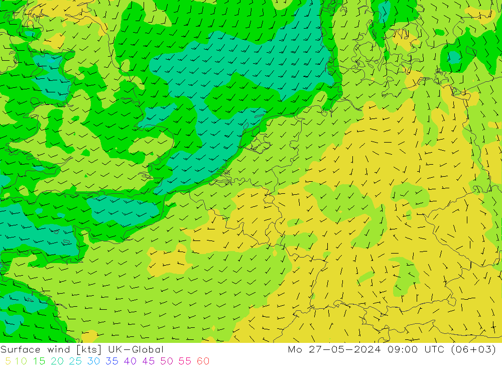 Surface wind UK-Global Po 27.05.2024 09 UTC