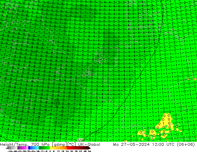 Hoogte/Temp. 700 hPa UK-Global ma 27.05.2024 12 UTC