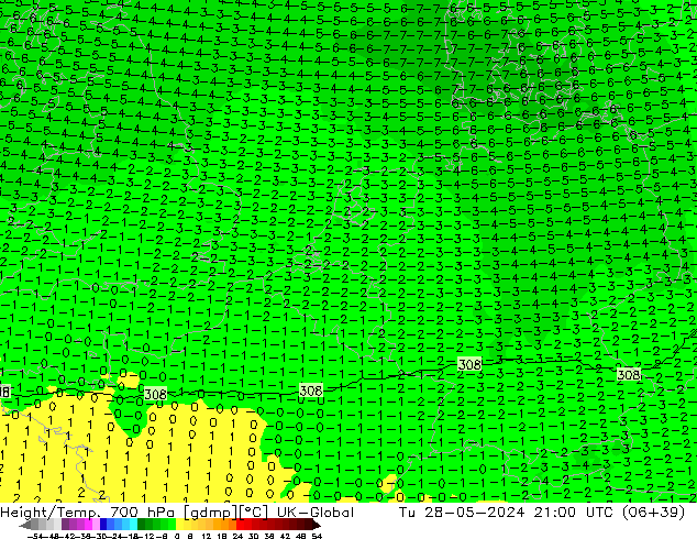 Height/Temp. 700 hPa UK-Global Út 28.05.2024 21 UTC