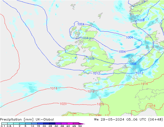 Precipitation UK-Global We 29.05.2024 06 UTC