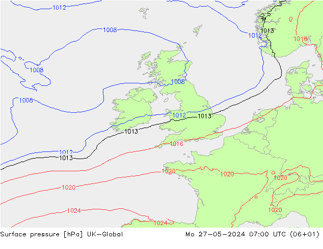 Surface pressure UK-Global Mo 27.05.2024 07 UTC