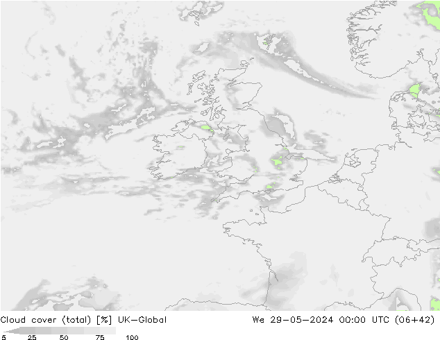 Nuages (total) UK-Global mer 29.05.2024 00 UTC