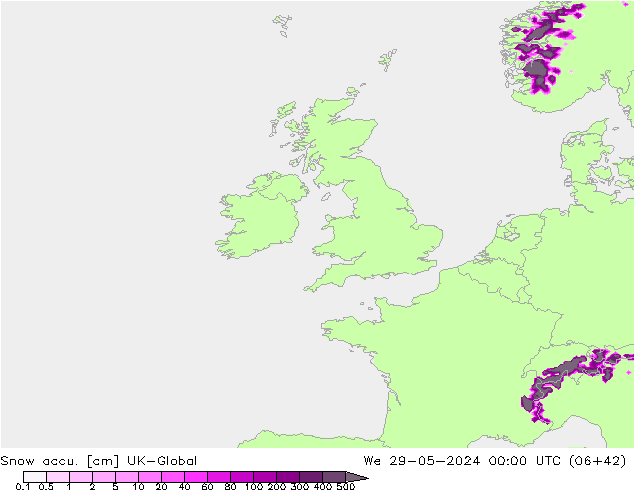 Snow accu. UK-Global Qua 29.05.2024 00 UTC