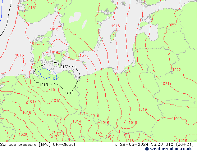 Pressione al suolo UK-Global mar 28.05.2024 03 UTC