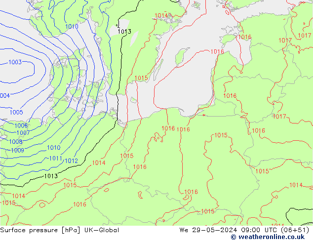 Surface pressure UK-Global We 29.05.2024 09 UTC