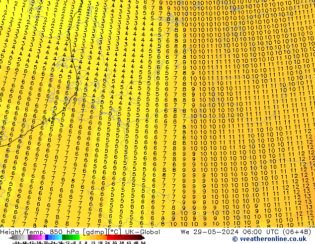 Yükseklik/Sıc. 850 hPa UK-Global Çar 29.05.2024 06 UTC