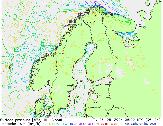 Isotachs (kph) UK-Global  28.05.2024 06 UTC