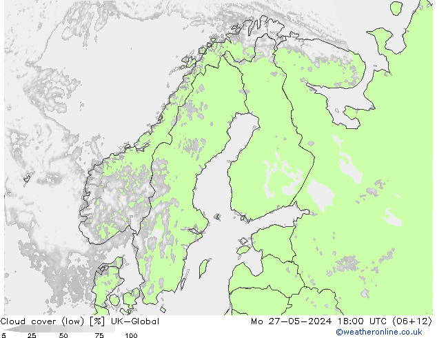 Cloud cover (low) UK-Global Mo 27.05.2024 18 UTC