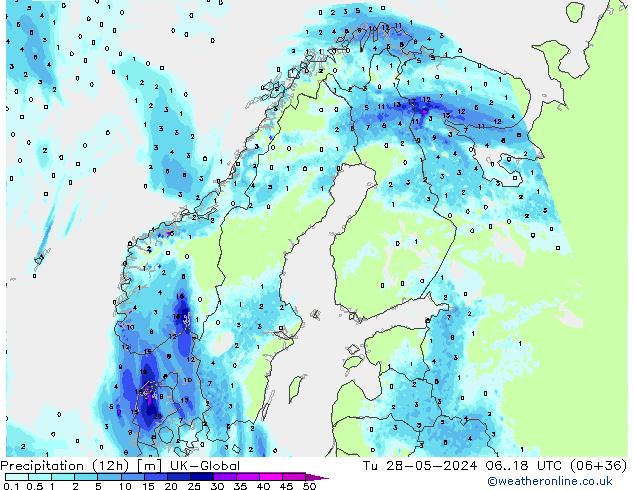 Precipitação (12h) UK-Global Ter 28.05.2024 18 UTC