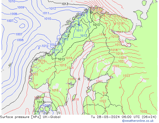 Atmosférický tlak UK-Global Út 28.05.2024 06 UTC