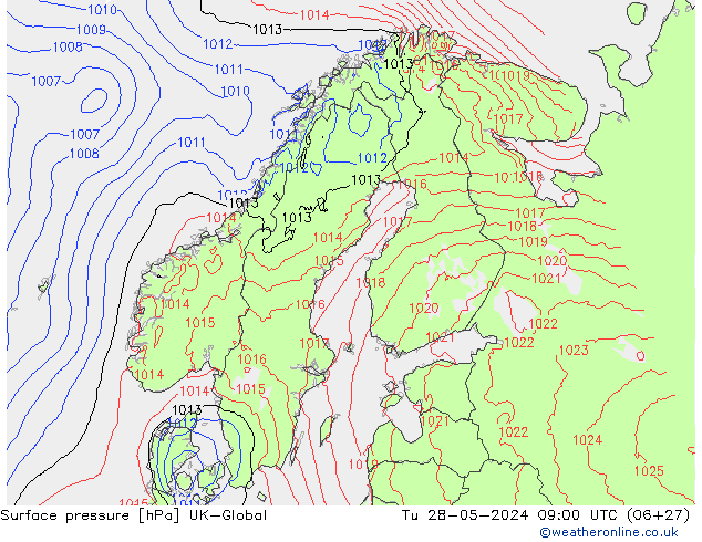 Atmosférický tlak UK-Global Út 28.05.2024 09 UTC