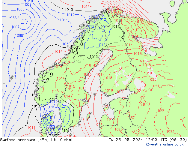 Surface pressure UK-Global Tu 28.05.2024 12 UTC