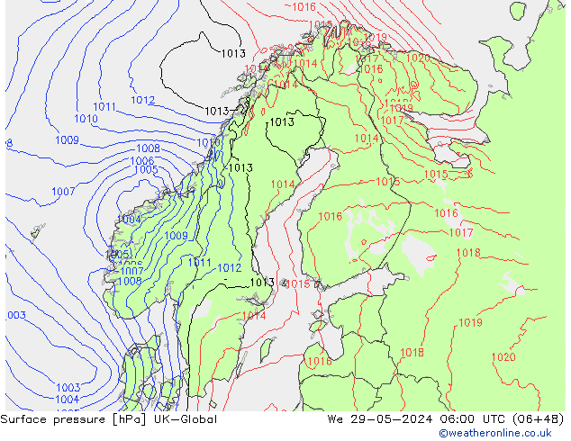 Surface pressure UK-Global We 29.05.2024 06 UTC