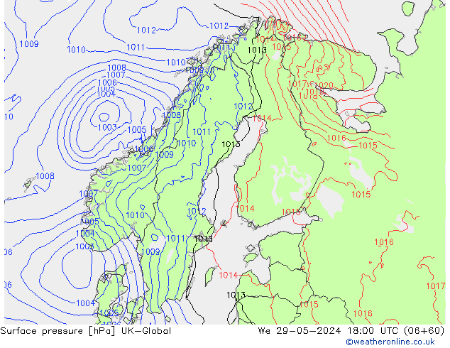 pressão do solo UK-Global Qua 29.05.2024 18 UTC