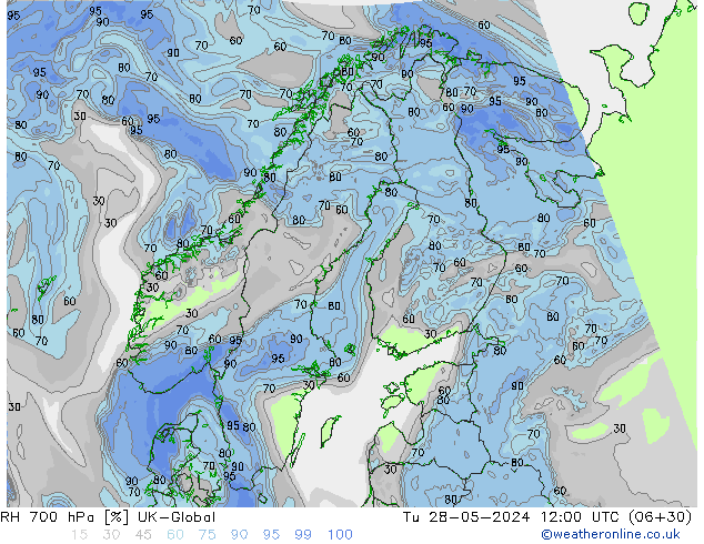 RH 700 hPa UK-Global Tu 28.05.2024 12 UTC