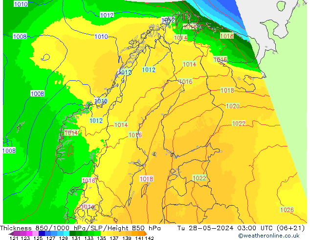 Thck 850-1000 hPa UK-Global Út 28.05.2024 03 UTC