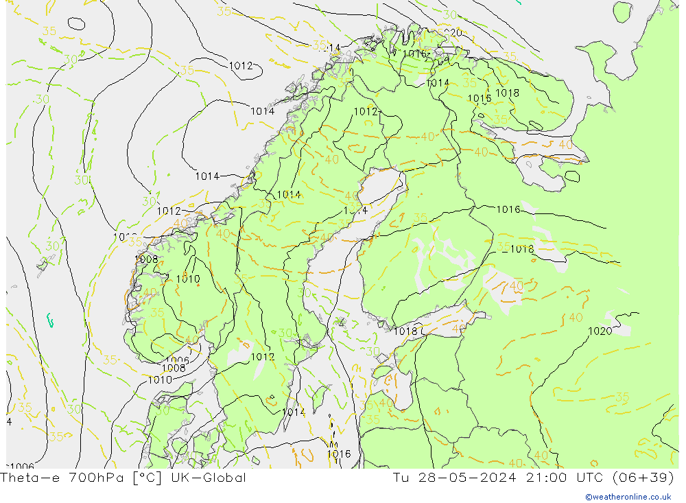 Theta-e 700hPa UK-Global mar 28.05.2024 21 UTC