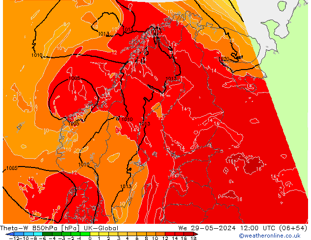 Theta-W 850hPa UK-Global We 29.05.2024 12 UTC