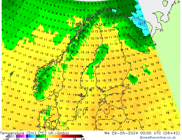 Temperature (2m) UK-Global We 29.05.2024 00 UTC