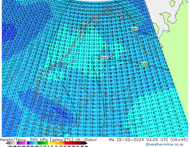 Yükseklik/Sıc. 500 hPa UK-Global Çar 29.05.2024 03 UTC