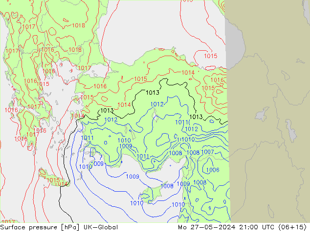Pressione al suolo UK-Global lun 27.05.2024 21 UTC