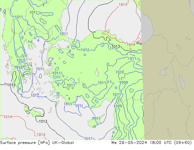 Luchtdruk (Grond) UK-Global wo 29.05.2024 18 UTC