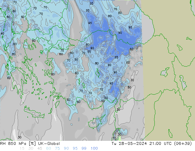 RH 850 hPa UK-Global  28.05.2024 21 UTC