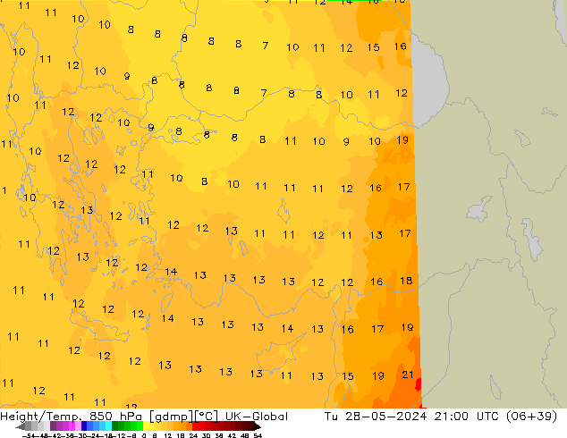 Height/Temp. 850 hPa UK-Global  28.05.2024 21 UTC