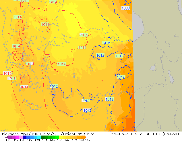 Thck 850-1000 hPa UK-Global Tu 28.05.2024 21 UTC