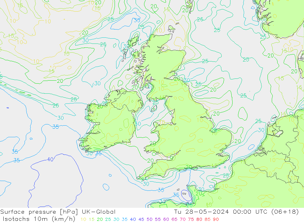 Eşrüzgar Hızları (km/sa) UK-Global Sa 28.05.2024 00 UTC