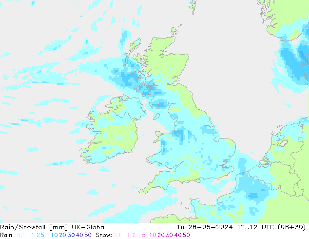 Rain/Snowfall UK-Global Tu 28.05.2024 12 UTC