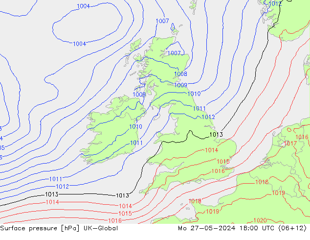 Surface pressure UK-Global Mo 27.05.2024 18 UTC