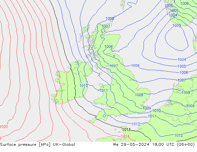 Luchtdruk (Grond) UK-Global wo 29.05.2024 18 UTC