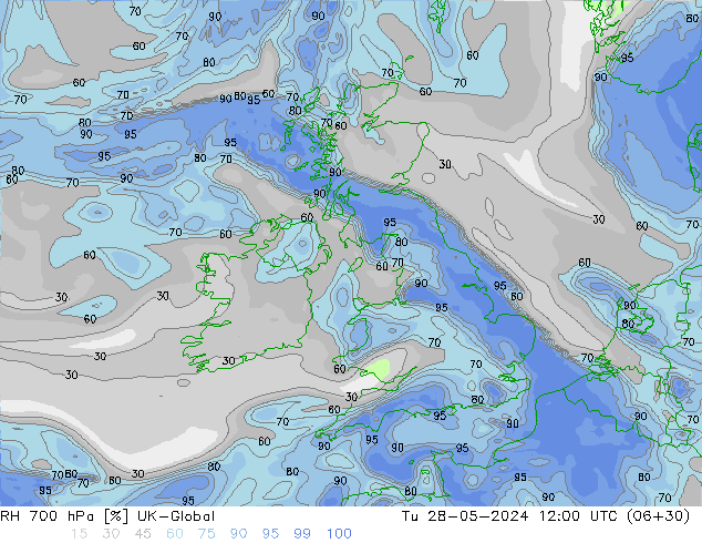 RH 700 hPa UK-Global Tu 28.05.2024 12 UTC