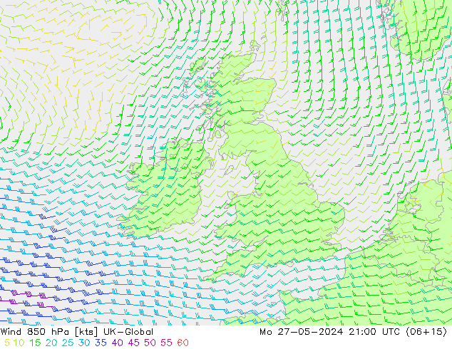 Wind 850 hPa UK-Global Mo 27.05.2024 21 UTC