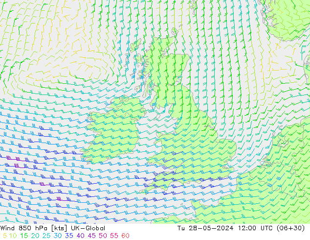 ветер 850 гПа UK-Global вт 28.05.2024 12 UTC