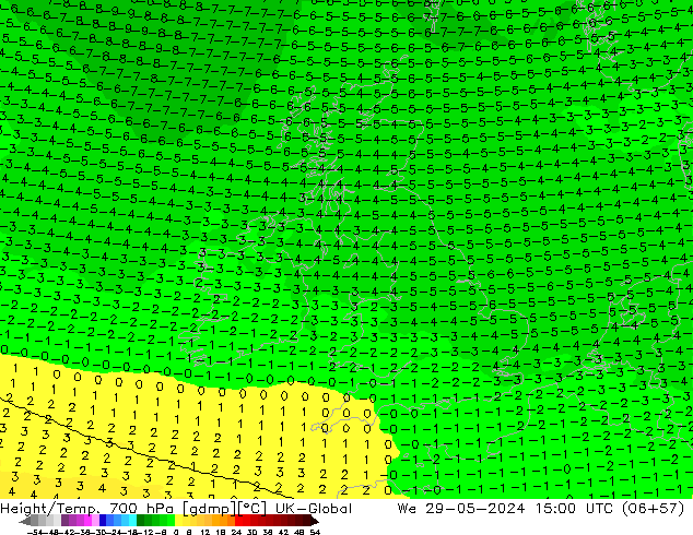 Height/Temp. 700 hPa UK-Global We 29.05.2024 15 UTC