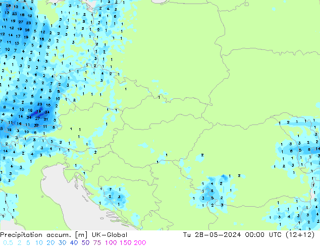 Precipitation accum. UK-Global Tu 28.05.2024 00 UTC