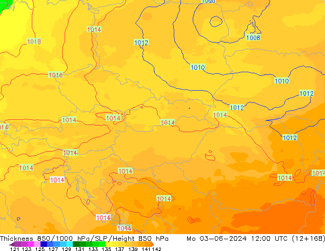 Espesor 850-1000 hPa UK-Global lun 03.06.2024 12 UTC