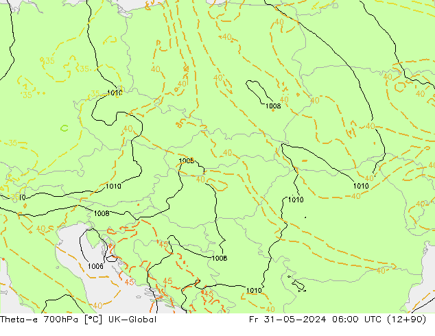 Theta-e 700hPa UK-Global Fr 31.05.2024 06 UTC