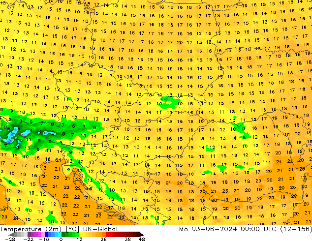 mapa temperatury (2m) UK-Global pon. 03.06.2024 00 UTC