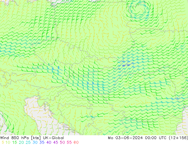 Wind 850 hPa UK-Global Mo 03.06.2024 00 UTC