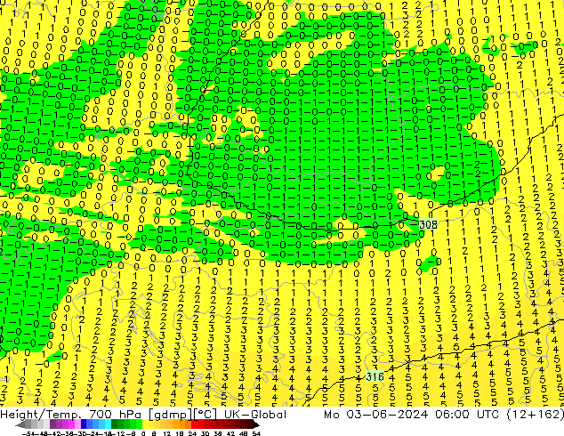 Height/Temp. 700 hPa UK-Global Mo 03.06.2024 06 UTC