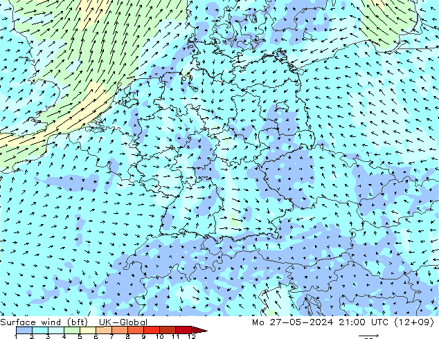 Bodenwind (bft) UK-Global Mo 27.05.2024 21 UTC