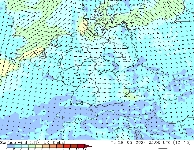 Bodenwind (bft) UK-Global Di 28.05.2024 03 UTC