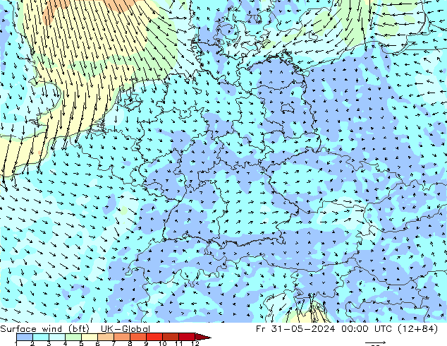 Surface wind (bft) UK-Global Fr 31.05.2024 00 UTC